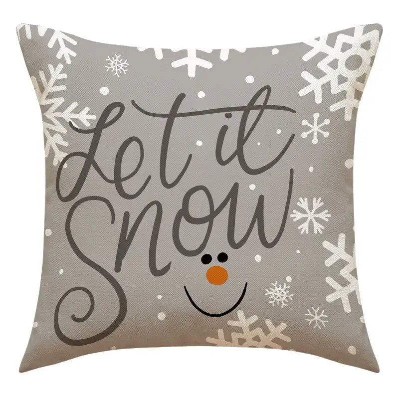Decorbites™ gray throw pillow with cheerful snowman print let it snow text for living room santa claus decor