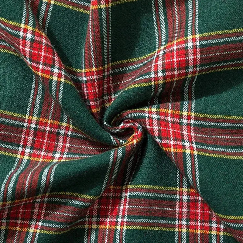 Dark green red and white plaid wool cushion cover with thin yellow lines for decorbites christmas plaid decor