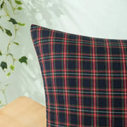 Decorbites christmas plaid pillow covers featuring navy blue tartan with bold red and thin green stripes for farmhouse decor