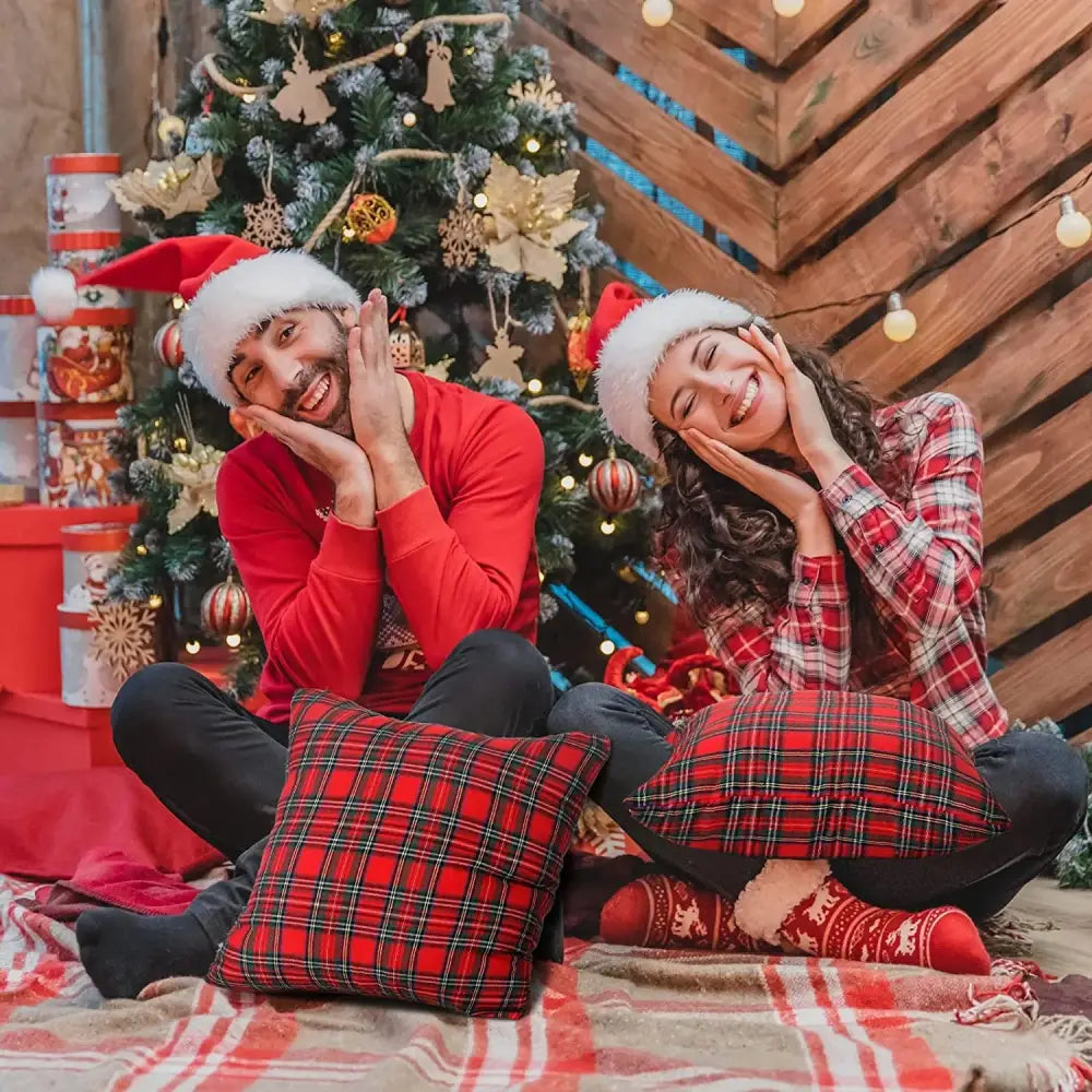Red and black plaid pillow covers by decorbites christmas plaid feature cozy textured fabric for farmhouse holiday decor