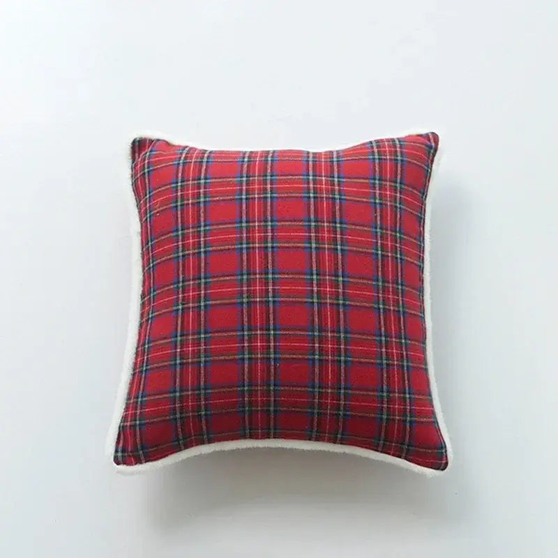 Red plaid decorbites christmas plaid print pillow with white fleece trim for festive holiday home decor