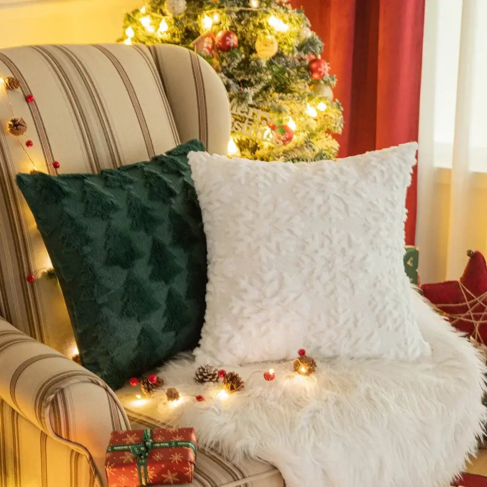 Decorbites christmas plush white throw pillow with a textured plush surface for festive holiday sofa decor