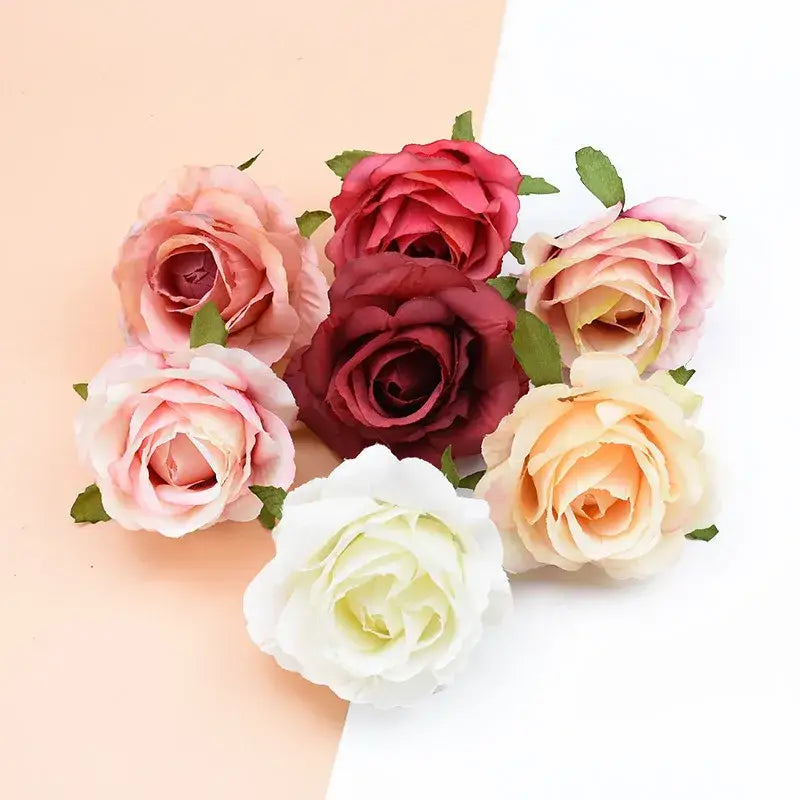 Decorbites™ christmas rose arch wall garden wreath with pastel and burgundy fabric roses and green leaves