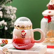 Decorbites christmas santa ceramic mug with lid features festive red and white ceramic with gold-trimmed snow globe and santa figurine