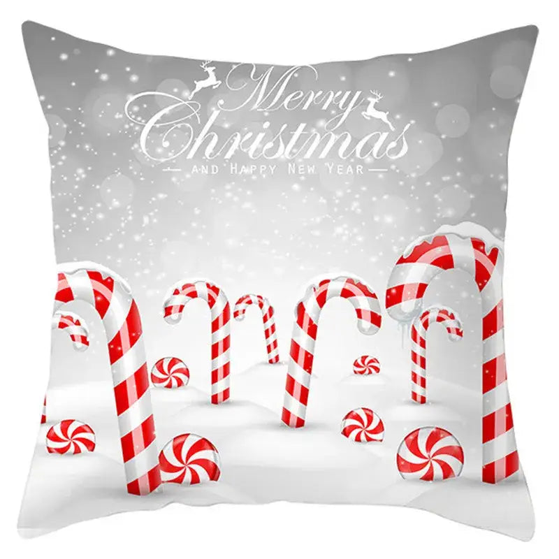 Decorbites christmas santa claus pillow cover 18x18 inch gray with red white candy cane merry christmas design