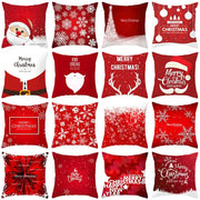 Decorbites christmas santa claus pillow cover in red with white snowflakes and festive santa claus design 18x18inch
