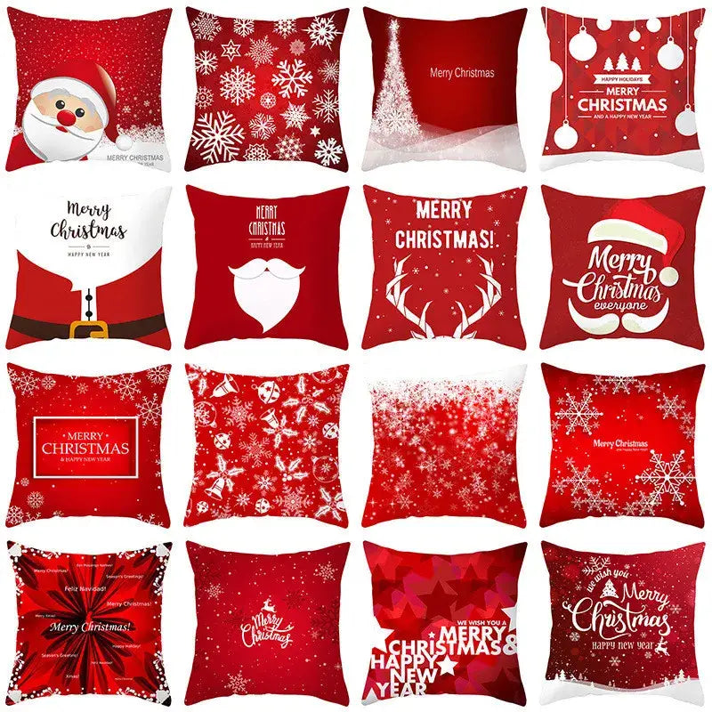 Decorbites christmas santa claus pillow cover in red with white snowflakes and festive santa claus design 18x18inch