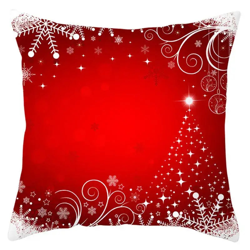 Decorbites christmas santa claus pillow cover in red with white snowflakes stars and glowing tree design 18x18 inch