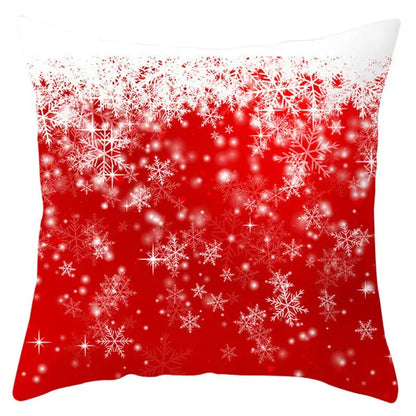 Red throw pillow cover with white snowflake and star patterns from decorbites christmas santa claus collection