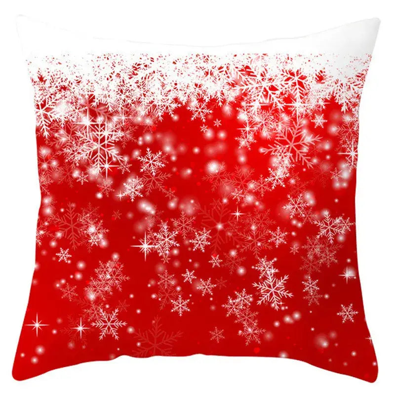 Red throw pillow cover with white snowflake and star patterns from decorbites christmas santa claus collection