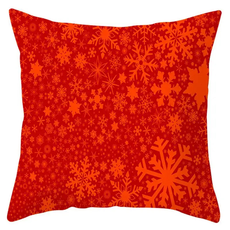Vibrant red decorbites christmas santa pillow cover with intricate orange snowflake pattern 18x18 inch
