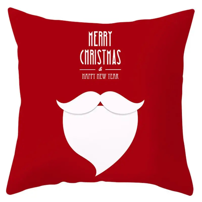 Red square pillow cover with white santa claus beard design and merry christmas text by decorbites christmas santa