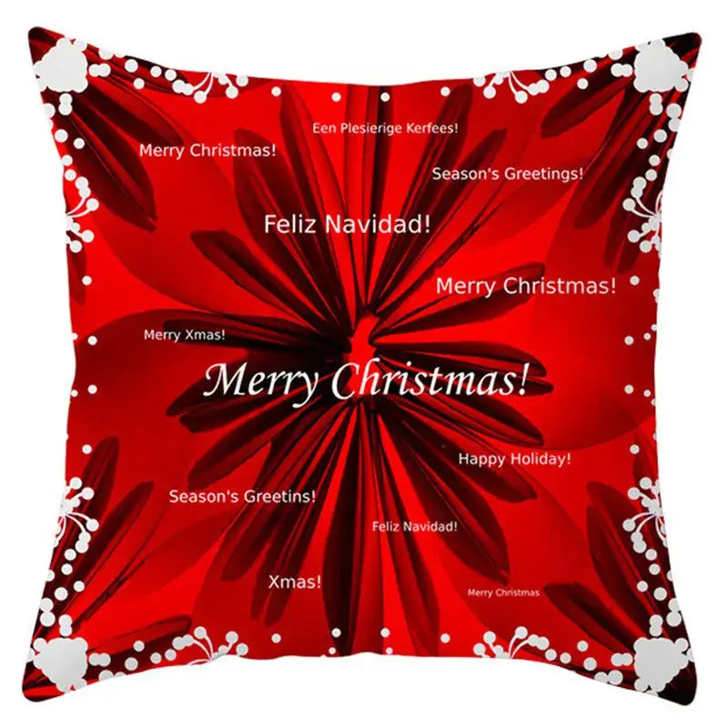 Decorbites christmas santa pillow cover red holiday-themed with white text and decorative borders 18x18 inch