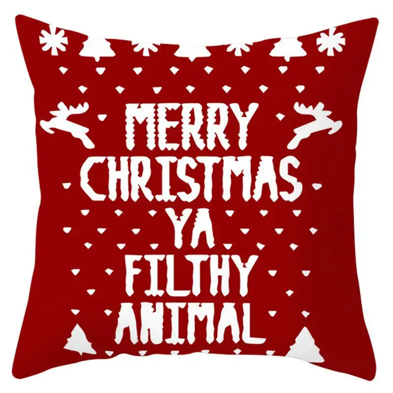 Red christmas-themed throw pillow cover with white embroidered santa claus snowflake design by decorbites christmas santa