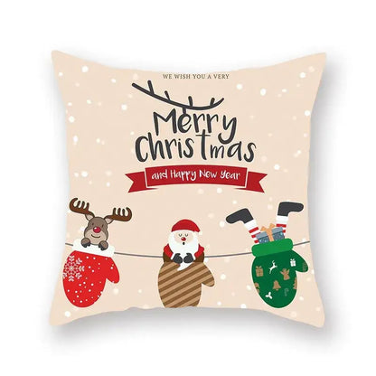 Beige decorbites christmas santa elk pillowcase 45x45cm featuring festive reindeer santa claus and mittens illustrations