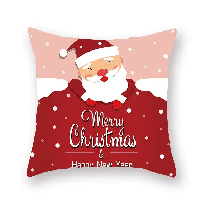 Decorbites christmas santa red and pink cushion with cartoon santa elk and merry christmas text for sofa decor