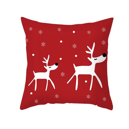 Red square decorbites christmas santa pillowcase with white cartoon reindeer and snowflake patterns for sofa decor