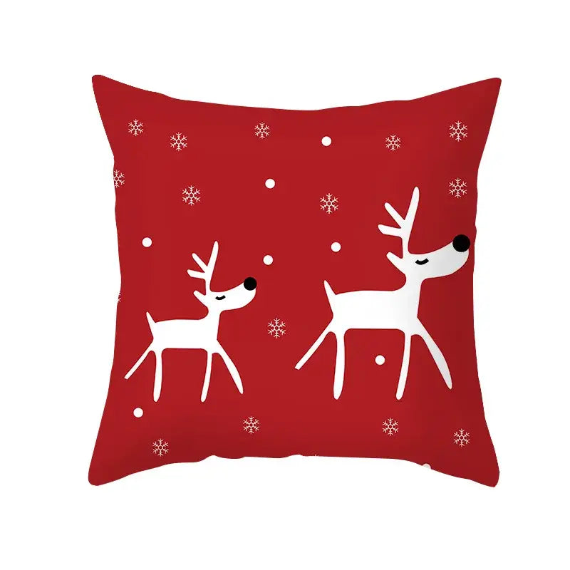 Red square decorbites christmas santa pillowcase with white cartoon reindeer and snowflake patterns for sofa decor