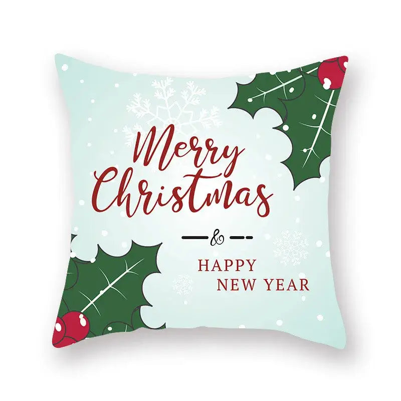 Decorbites christmas santa elk light blue cushion with merry christmas text holly berries for sofa chair decor