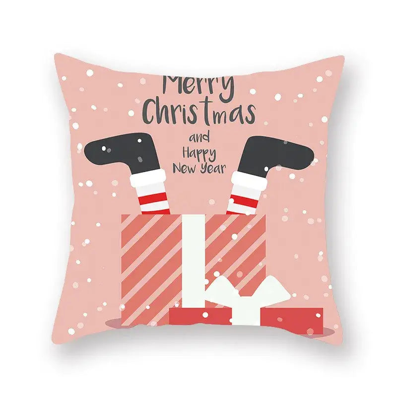 Decorbites christmas santa pink cushion featuring santa elk pillowcase with festive cartoon santa legs design for sofa decor