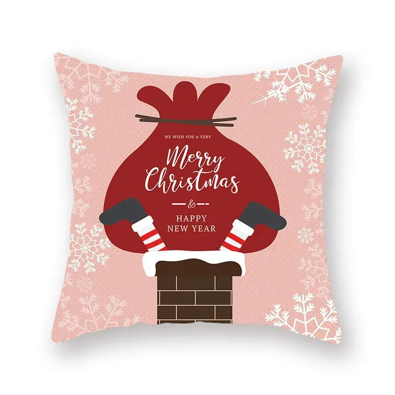 Pink decorbites christmas santa elk pillowcase featuring santa sacks illustration snowflakes and merry christmas text for sofa decor