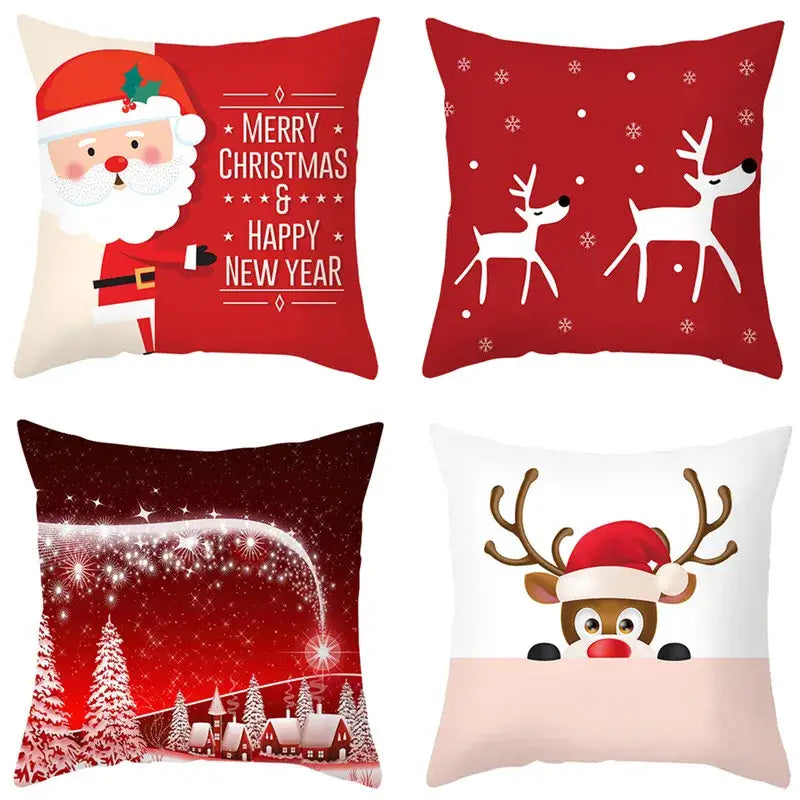 Red christmas-themed cushion covers by decorbites christmas santa featuring santa elk pillowcase designs for sofa decor