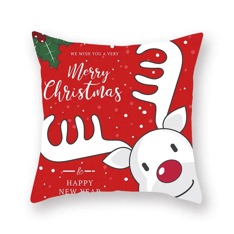Red christmas-themed decorbites christmas santa pillowcase featuring a white santa elk with red nose and festive text