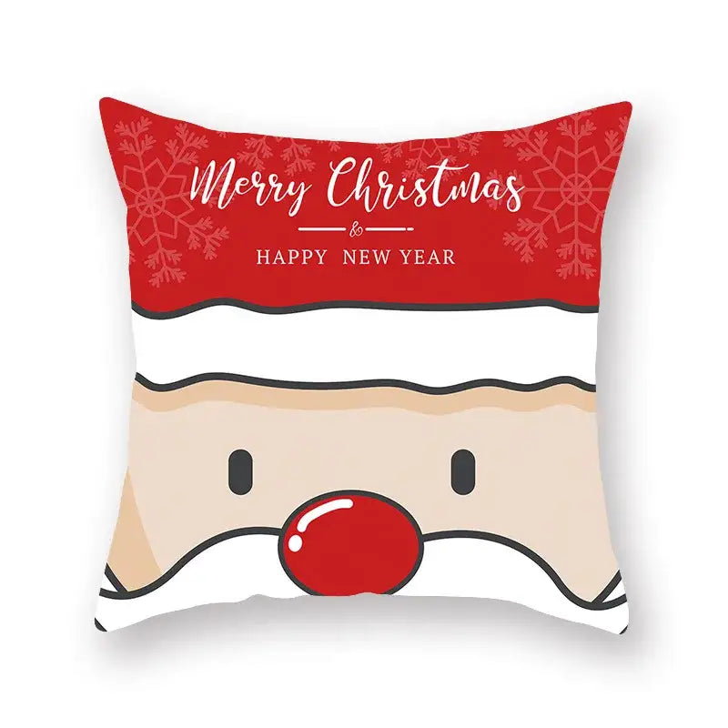 Decorbites christmas santa red and white festive pillowcase featuring a cartoon santa elk face for sofa decor