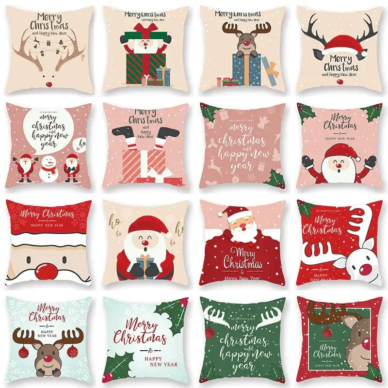 A collection of decorbites christmas santa elk pillowcases in beige, pink, red, green, and white for sofa decor