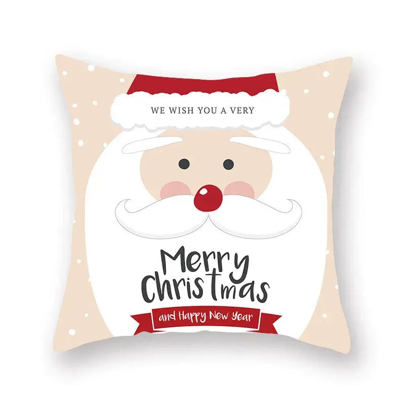 Beige decorbites christmas santa throw pillow with cartoon santa elk design and merry christmas text for sofa decor