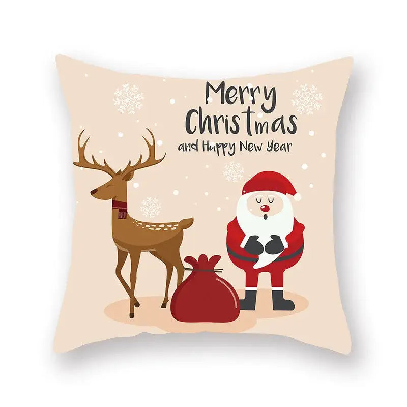 Beige decorbites christmas santa pillowcase 45x45cm with cartoon santa elk design for sofa chair decor