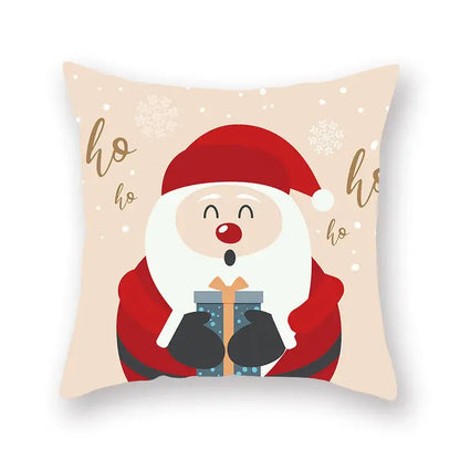 Beige decorbites christmas santa pillowcase featuring cheerful santa elk with gift ho ho text and snowflake patterns for sofa decor