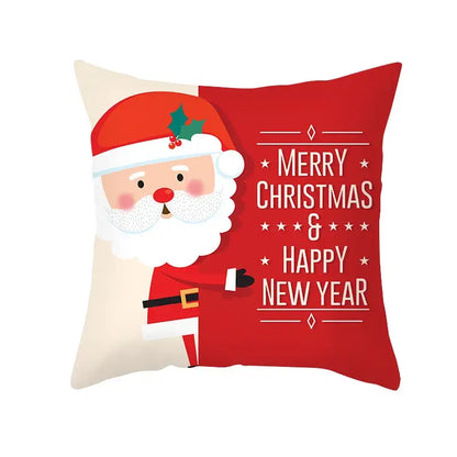 Decorbites christmas santa red and cream pillowcase with cartoon santa elk and merry christmas text for sofa decor