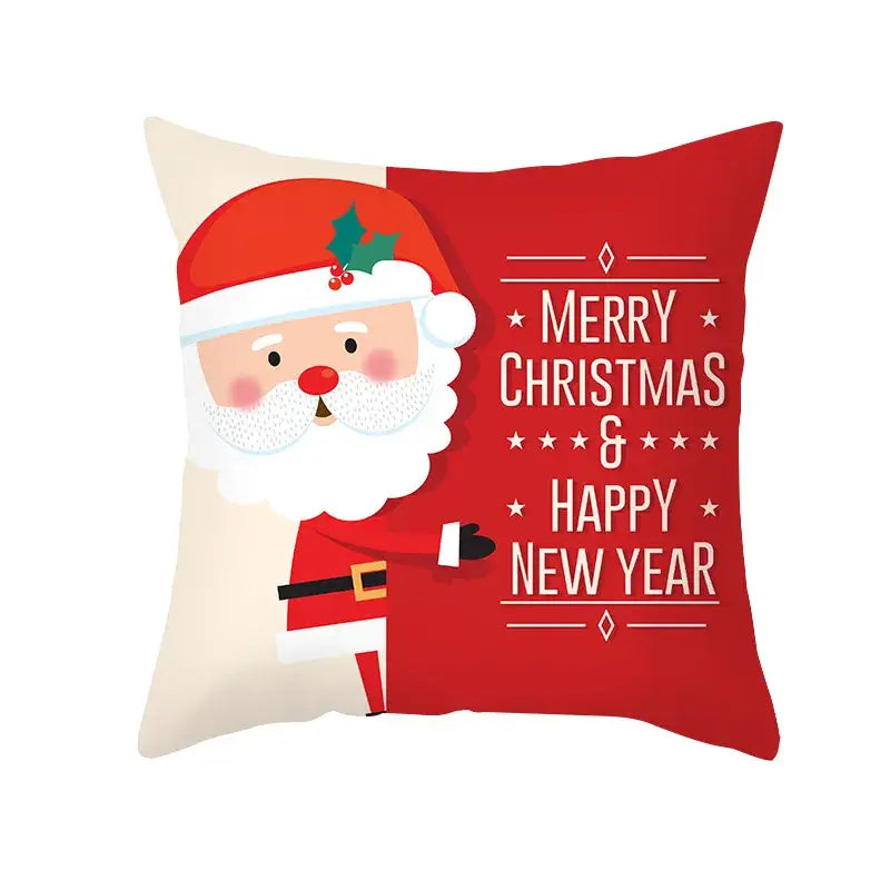 Decorbites christmas santa red and cream pillowcase with cartoon santa elk and merry christmas text for sofa decor