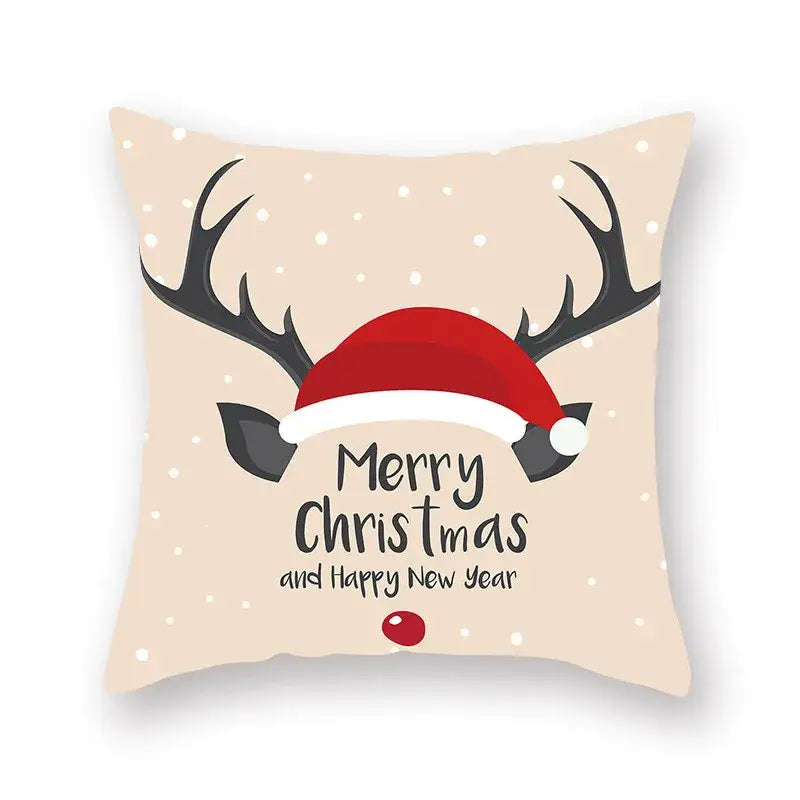 Beige decorbites christmas santa cushion with black reindeer santa elk pillowcase and merry christmas text for sofa decor
