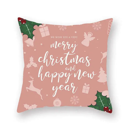 Pink christmas-themed decorbites christmas santa elk pillowcase 45x45cm with merry christmas and festive illustrations