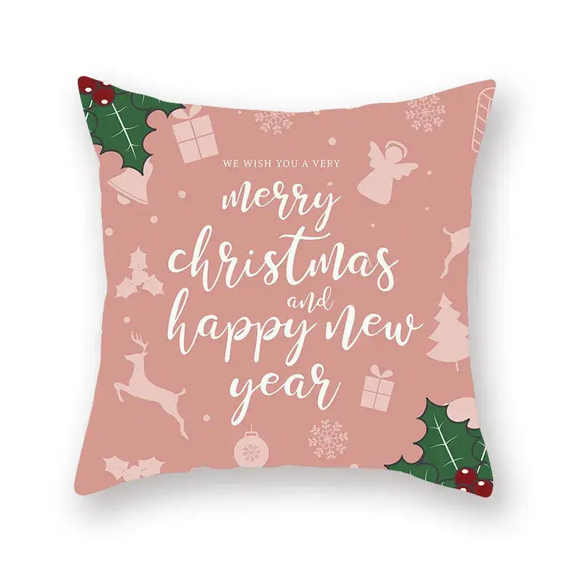 Pink christmas-themed decorbites christmas santa elk pillowcase 45x45cm with merry christmas and festive illustrations