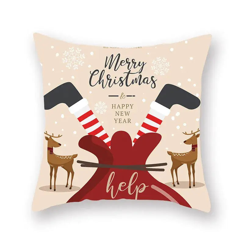 Beige decorbites christmas santa elk pillowcase 45x45cm with festive candy cane legs and merry christmas text for sofa decor