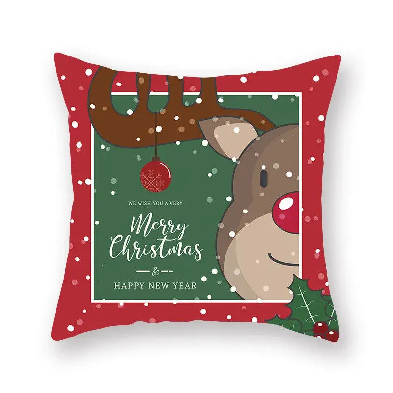 Decorbites christmas santa elk pillowcase with red and green colors featuring a cartoon reindeer for sofa decor