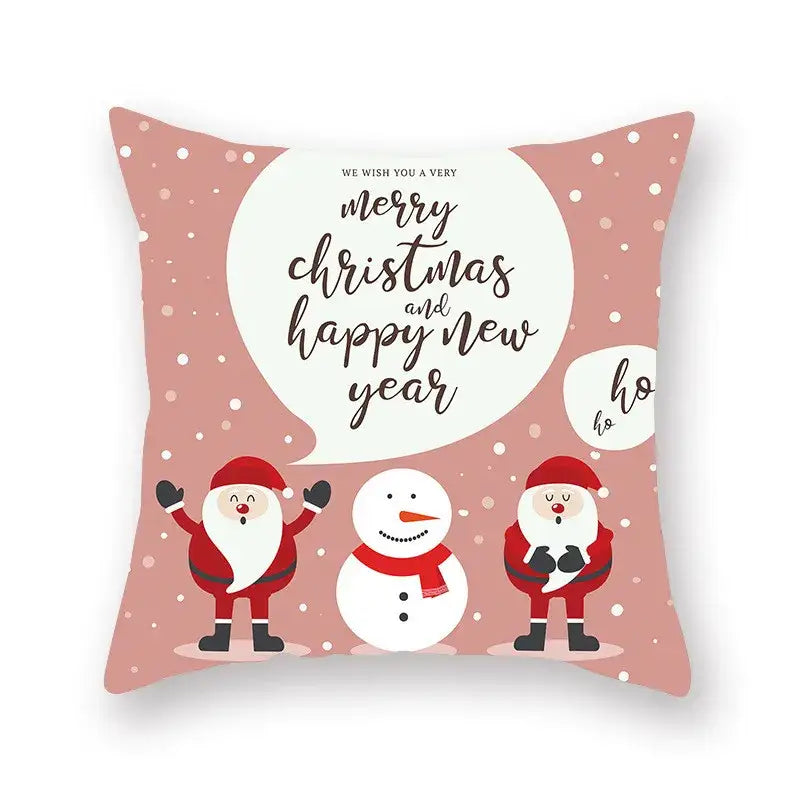 Pink christmas themed cushion with cartoon santas and snowman featuring decorbites christmas santa elk design for sofa decor