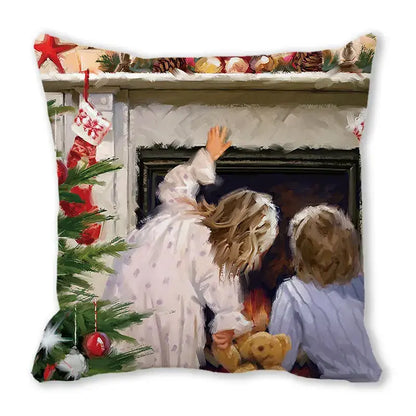 Decorbites christmas short plush pillowcase 45x45cm featuring children by fireplace festive scene for home decor