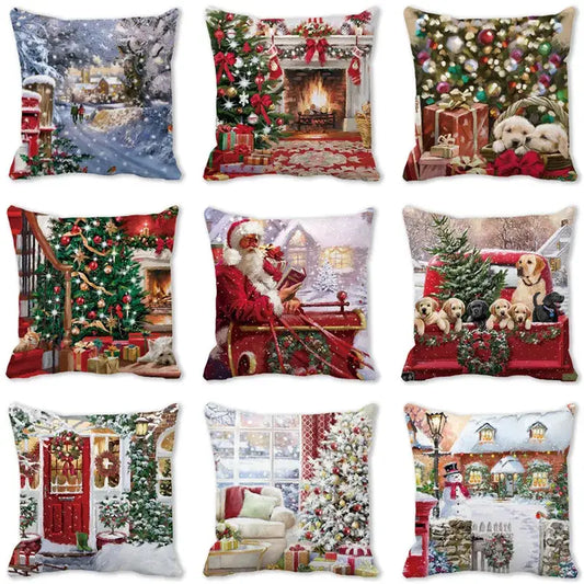 Decorbites christmas short plush pillowcases featuring festive scenes on soft polyester fabric for holiday home decor
