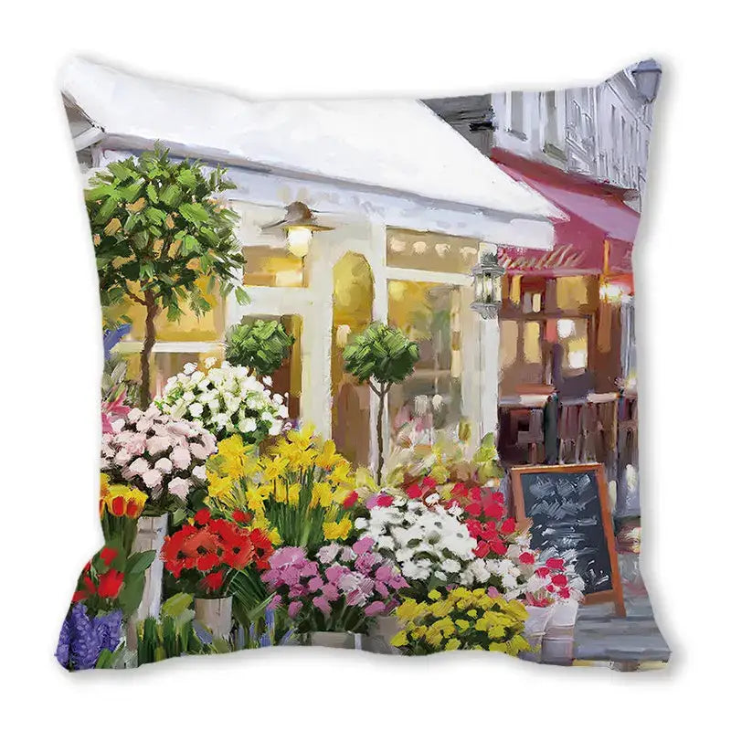 Square decorbites christmas short plush pillowcase 45x45cm with vibrant flower market design for home decor