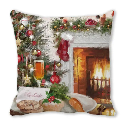 Decorbites christmas short plush pillowcase 45x45cm featuring festive tree fireplace and holiday treats design