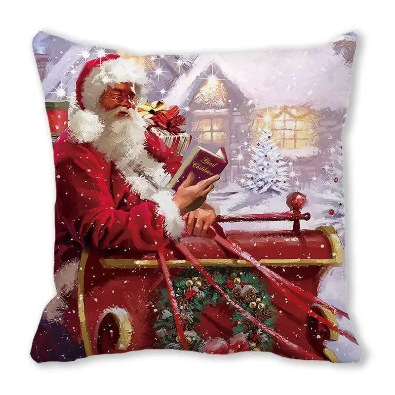 Decorbites christmas short red and white santa claus-themed plush pillowcase with festive winter scene 45x45cm home decor