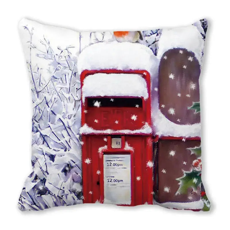 Red snow-covered postbox christmas short plush pillowcase by decorbites 45x45cm for festive home decor