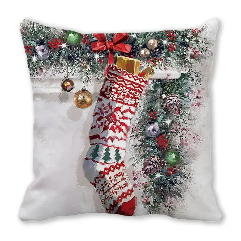 Decorbites christmas short red and white patterned plush pillowcase 45x45cm festive holiday home decor