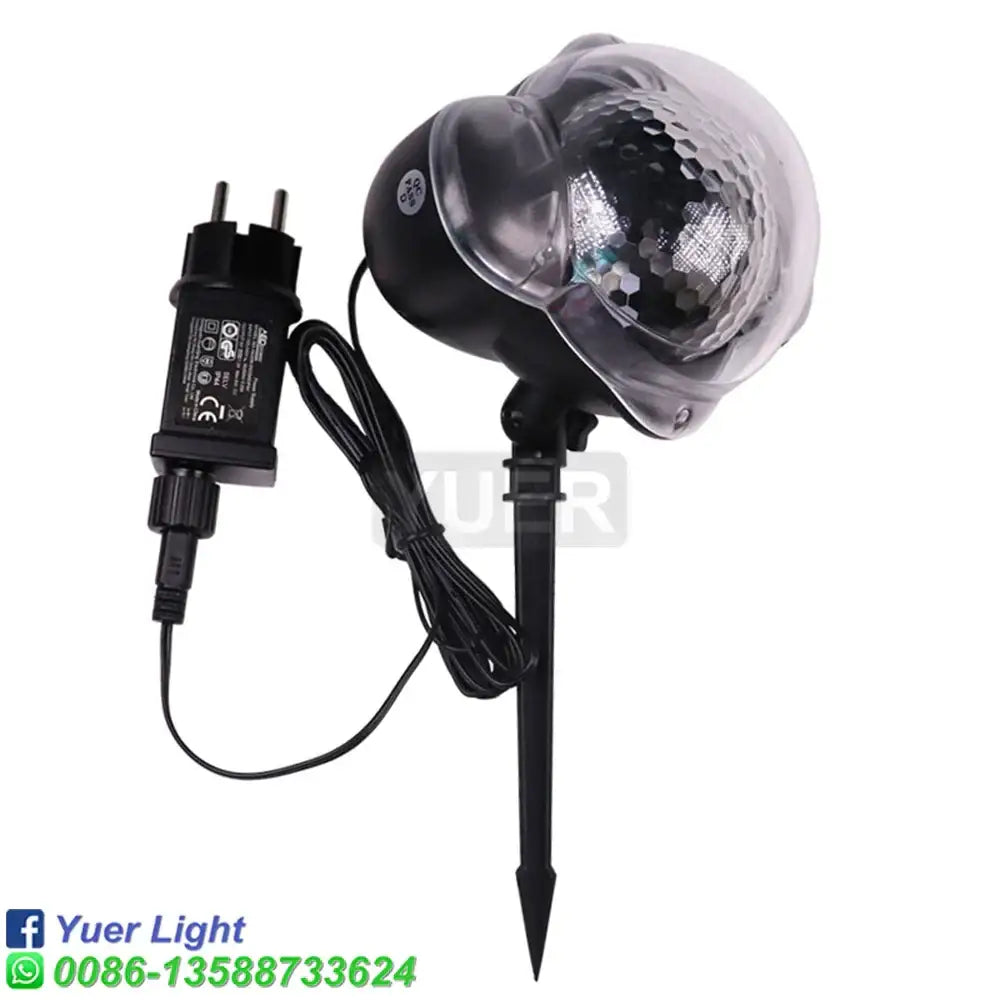 Black outdoor spotlight with clear faceted dome and power adapter for DecorBites Christmas Snow projector lights