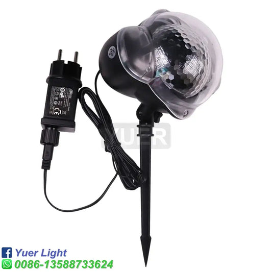 Black outdoor spotlight with clear faceted dome and power adapter for DecorBites Christmas Snow projector lights