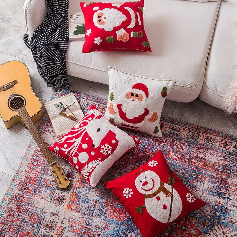 Decorbites christmas snowflake red and white throw pillows with snowflake elk embroidered santa snowman and reindeer designs
